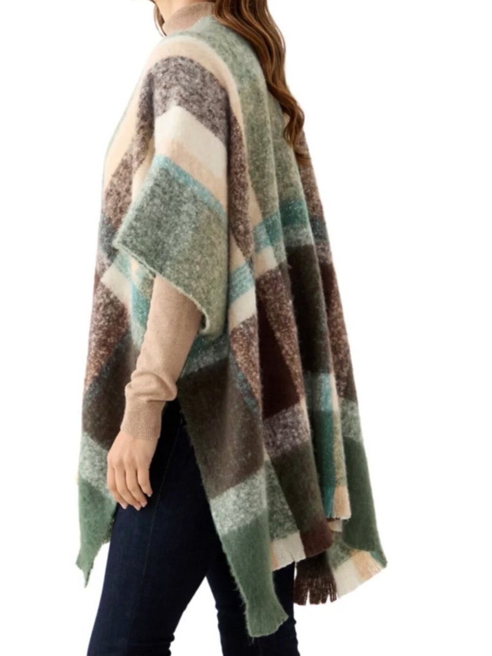 Vince Camuto Women's Plaid Topper with Fringe, 32" x 42" - Picture 3 of 10